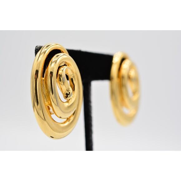 Fernando Originals Vintage Clip Earrings Chunky Gold Tone FO Signed 1980s BinAI - Picture 4 of 12